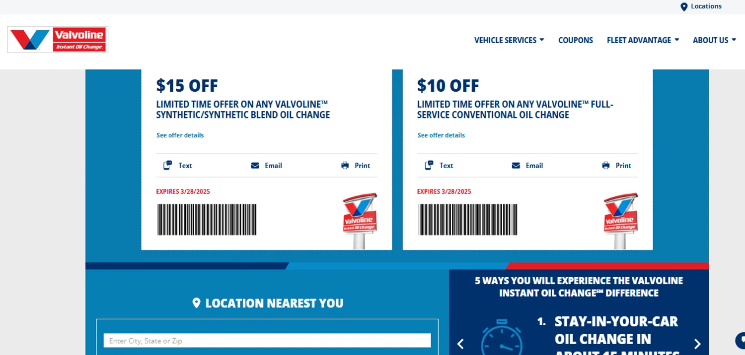 Valvoline Instant Oil Change coupon code screenshot showing code NANA6ABM4BPZ60S applied at Valvoline Instant Oil Change checkout page. Uploaded by SimplyCodes community member SimplyCVerlie on Mar 13, 2025