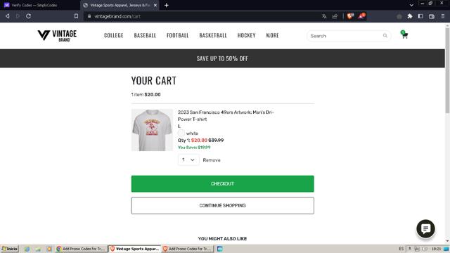 Vintage Brand checkout page showing Vintage Brand promo code box | Screenshot taken by SimplyCodes community member on Feb 3, 2024