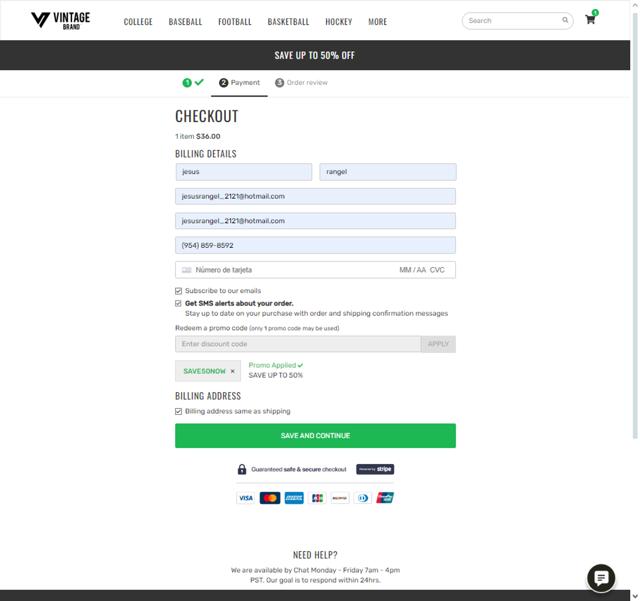 Vintage Brand checkout page showing Vintage Brand promo code box | Screenshot taken by SimplyCodes community member on Jan 17, 2024