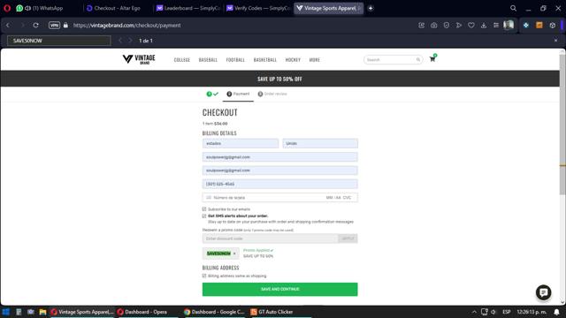Vintage Brand checkout page showing Vintage Brand promo code box | Screenshot taken by SimplyCodes community member on Nov 9, 2023