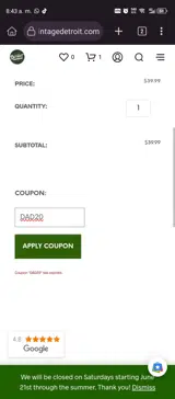 DAD20 coupon verification screenshot