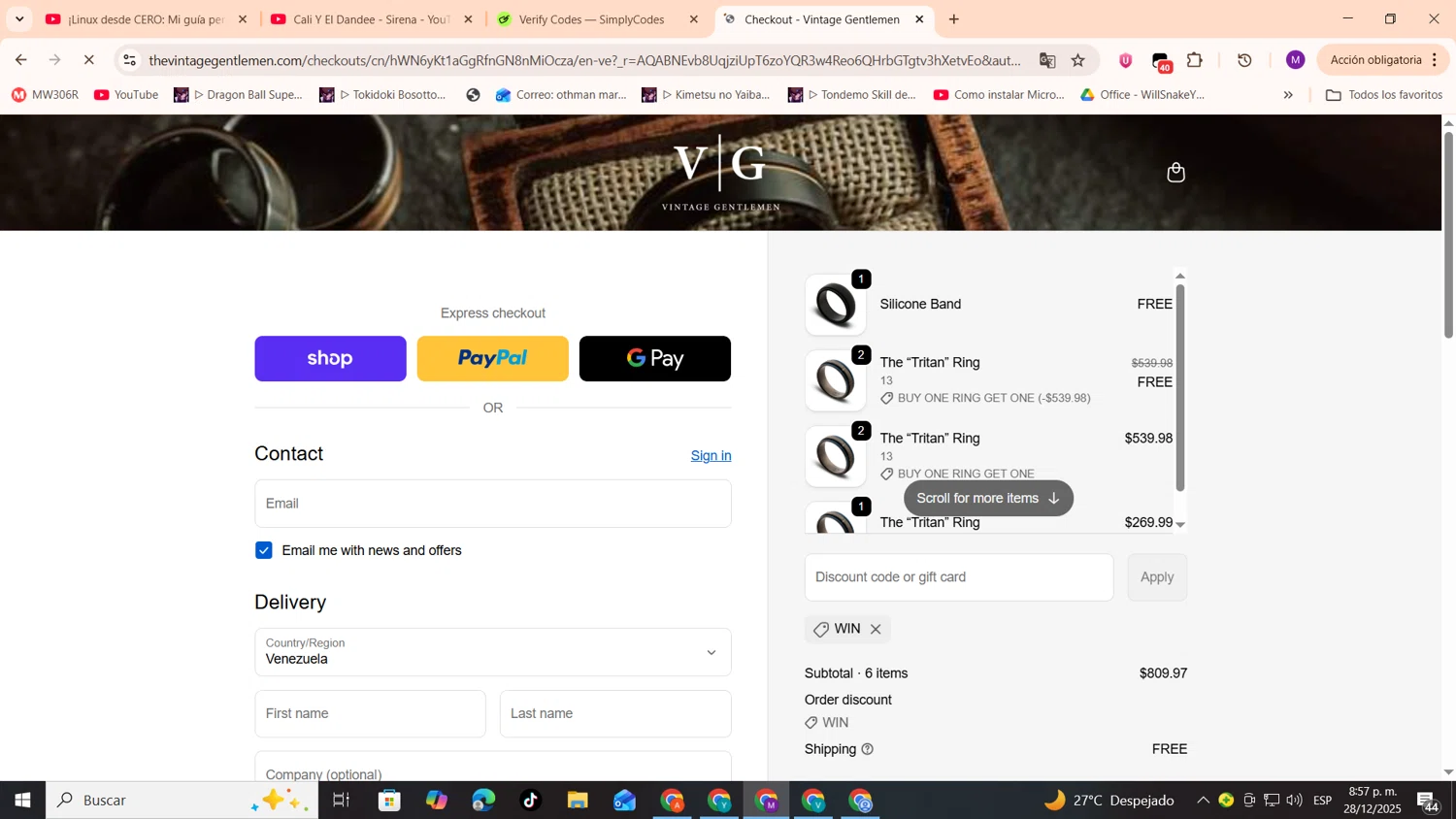 Vintage Gentlemen checkout page showing Vintage Gentlemen coupon code box | Screenshot taken by SimplyCodes community member on Dec 29, 2025