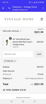 FALL25 coupon verification screenshot