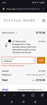 SPRING25 coupon verification screenshot