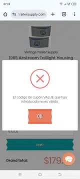 VALUE coupon verification screenshot