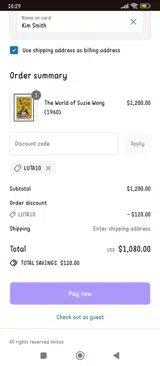 LUTA10 coupon verification screenshot