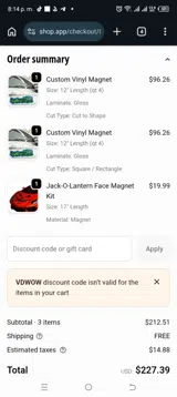VDWOW coupon verification screenshot