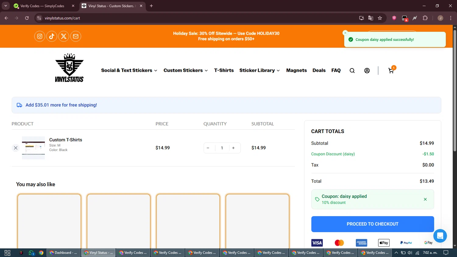 Vinyl Status checkout page showing Vinyl Status promo code box | Screenshot taken by SimplyCodes community member on Jan 5, 2026