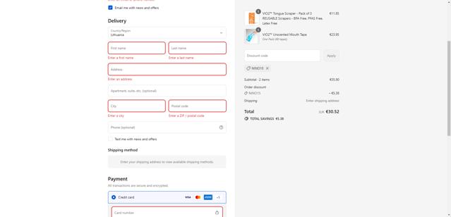 VIO2tape checkout page showing VIO2tape promo code box | Screenshot taken by SimplyCodes community member on Sep 9, 2025