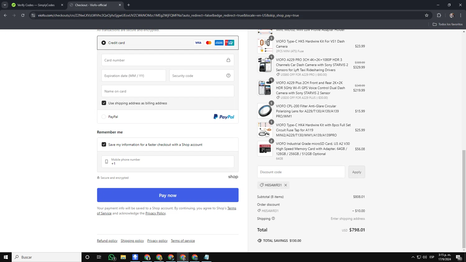 where to use Viofo promo code box