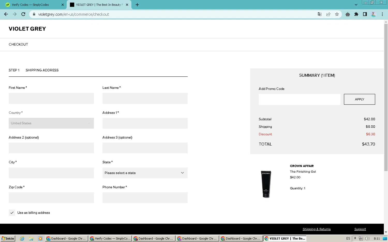where to use Violet Grey promo code box