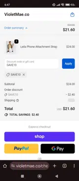 SAVE10 coupon verification screenshot