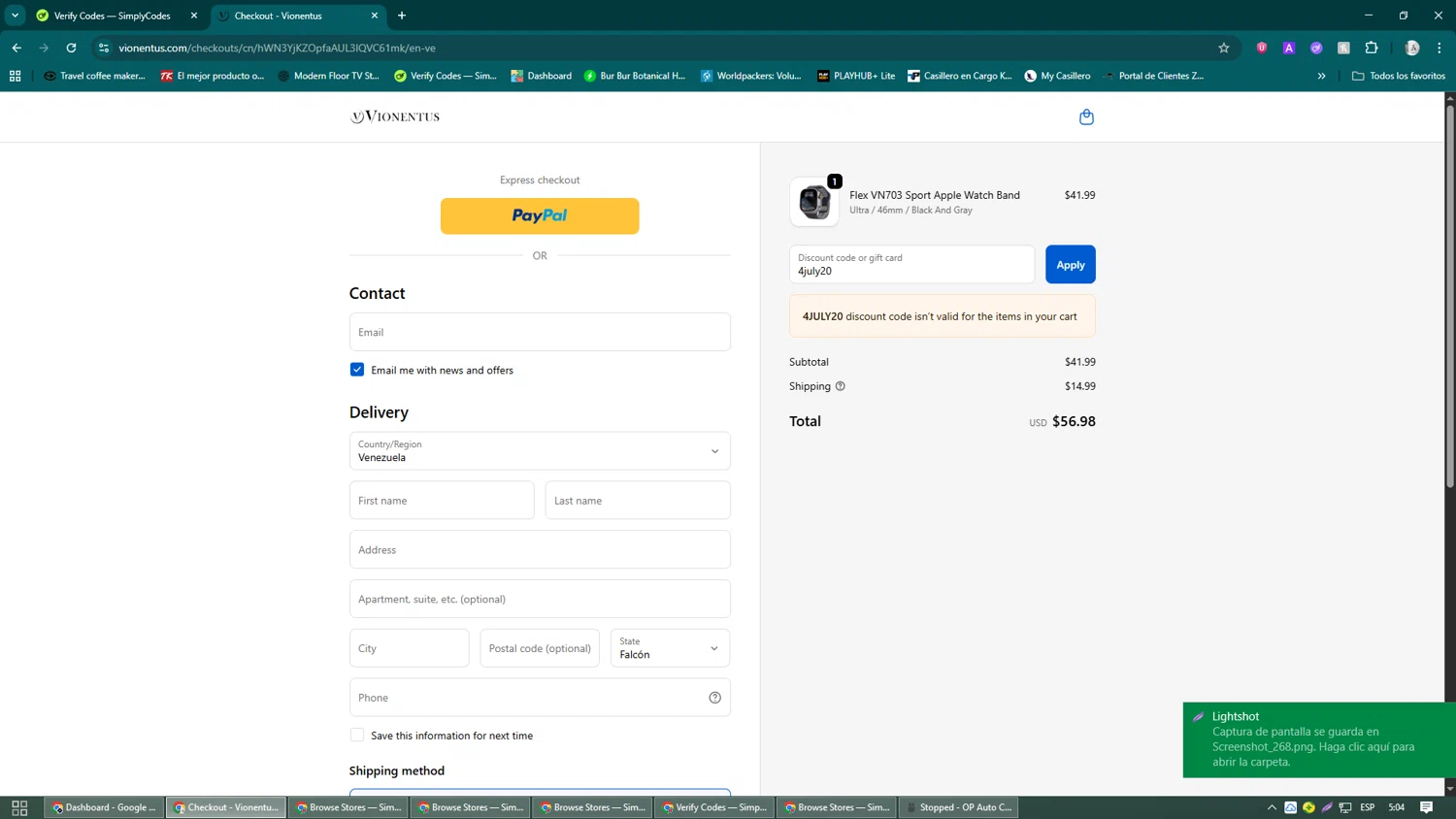 Vionentus promo code screenshot showing code 4july20 applied at Vionentus checkout page. Uploaded by SimplyCodes community member John_Johnson on Sep 30, 2025