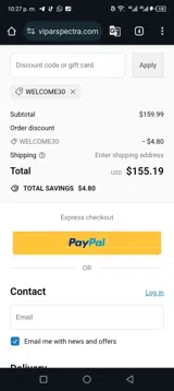 Viparspectra coupon verification screenshot