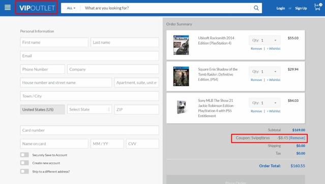 VIP Outlet checkout page showing VIP Outlet discount code box | Screenshot taken by SimplyCodes community member on May 23, 2021
