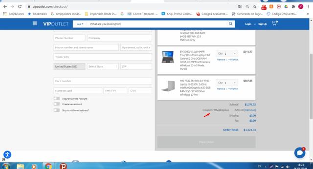 VIP Outlet checkout page showing VIP Outlet discount code box | Screenshot taken by SimplyCodes community member on May 6, 2021