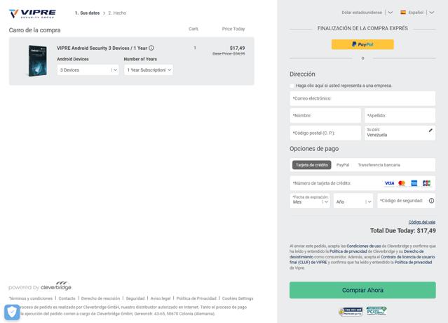 VIPRE checkout page showing VIPRE coupon code box | Screenshot taken by SimplyCodes community member on Nov 18, 2024