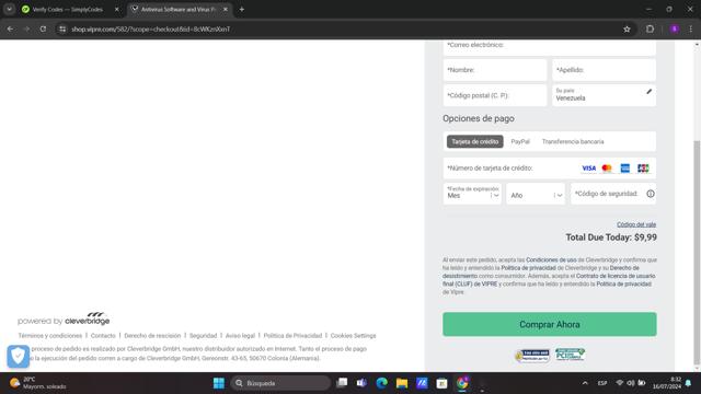 VIPRE checkout page showing VIPRE coupon code box | Screenshot taken by SimplyCodes community member on Jul 16, 2024