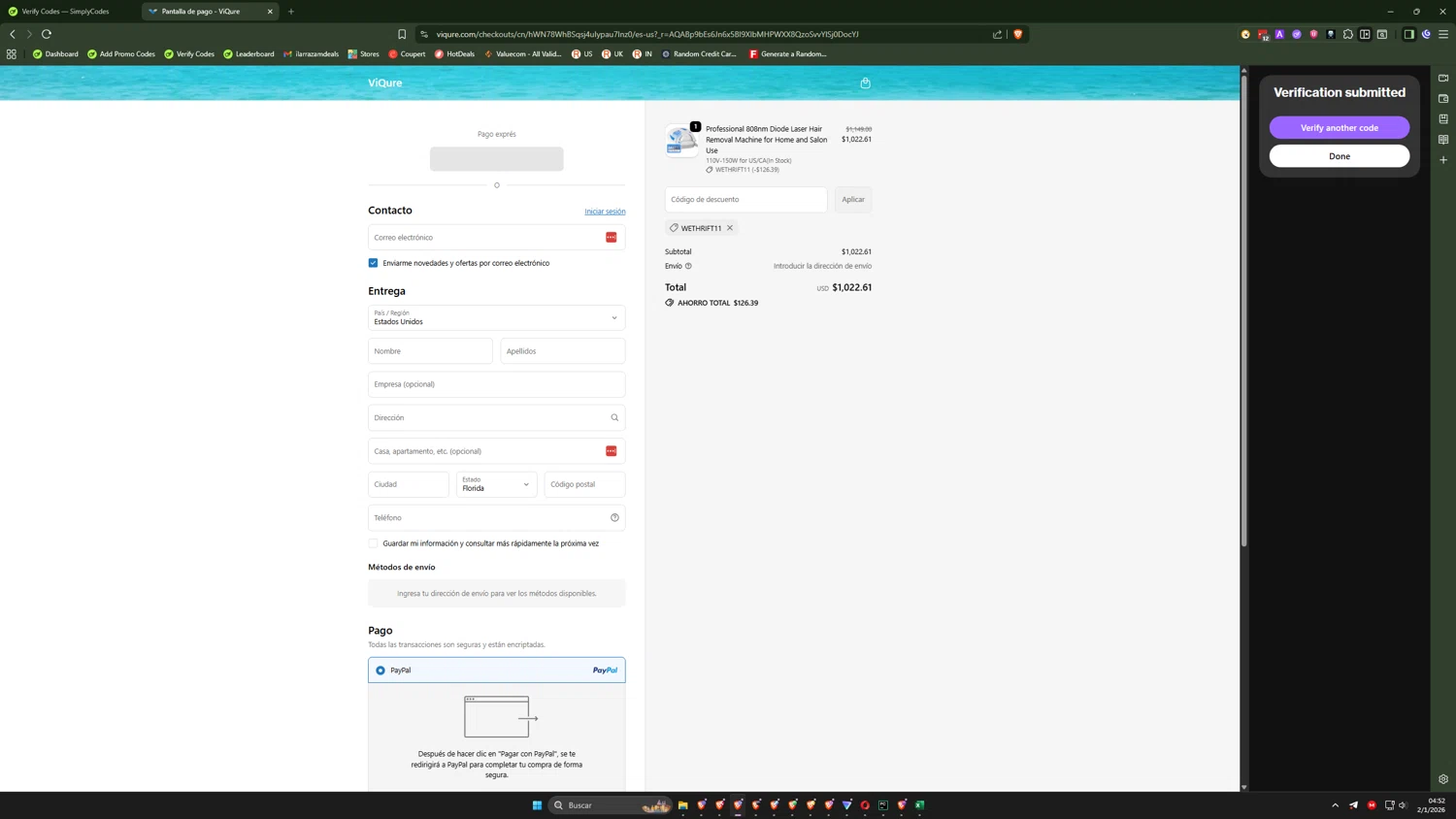 ViQure checkout page showing ViQure coupon code box | Screenshot taken by SimplyCodes community member on Jan 2, 2026