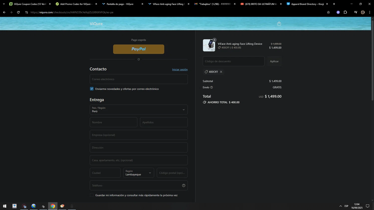 ViQure coupon code screenshot showing code 400OFF applied at ViQure checkout page. Uploaded by SimplyCodes community member MarcosAranguren on Sep 16, 2025