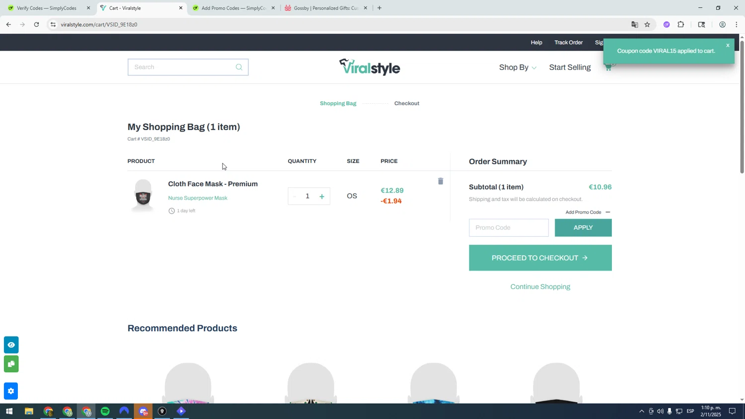 Viralstyle promo code screenshot showing code VIRAL15 applied at Viralstyle checkout page. Uploaded by SimplyCodes community member asdasdasd on Nov 2, 2025