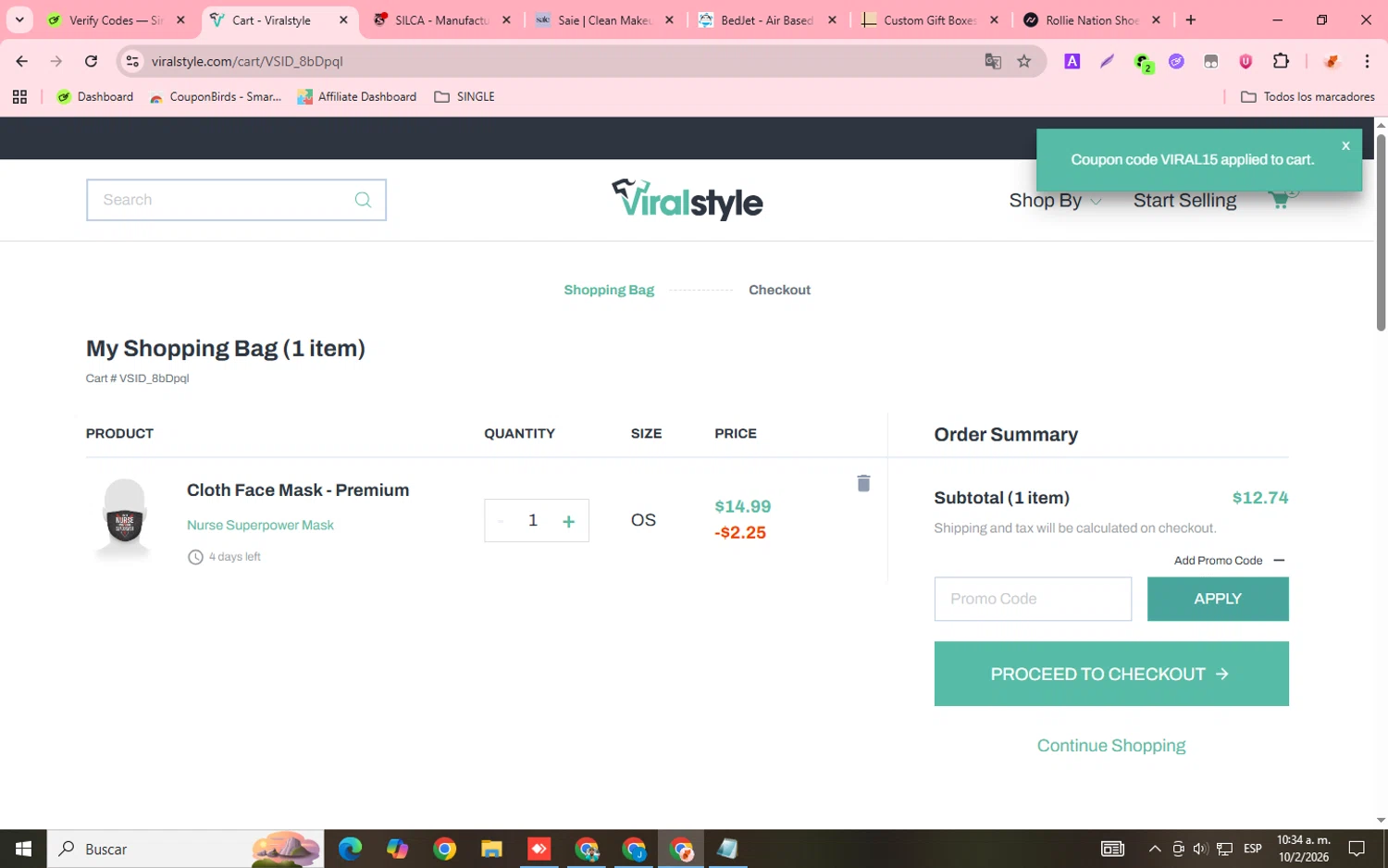 Viralstyle checkout page showing Viralstyle promo code box | Screenshot taken by SimplyCodes community member on Feb 10, 2026