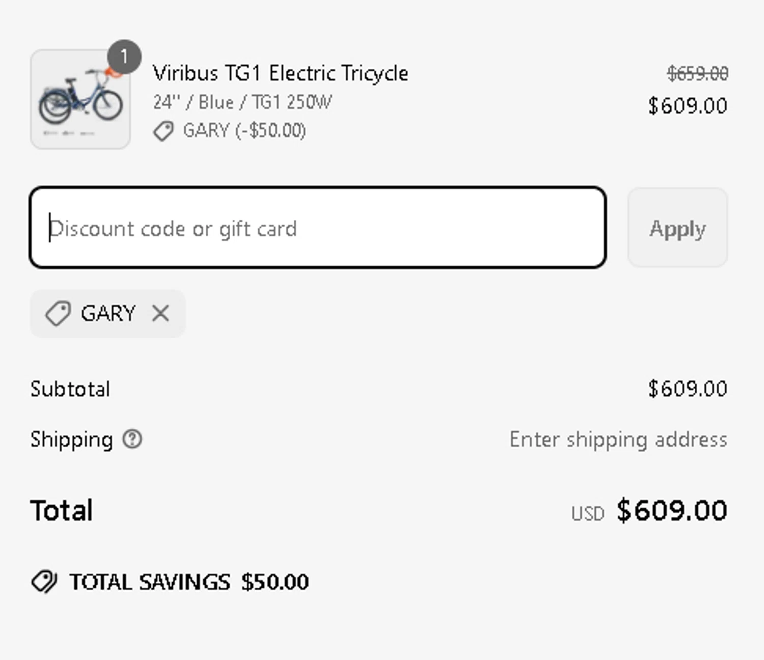 Viribus discount code screenshot showing code GARY applied at Viribus checkout page. Uploaded by SimplyCodes community member SilverMaestro3583 on Mar 19, 2025