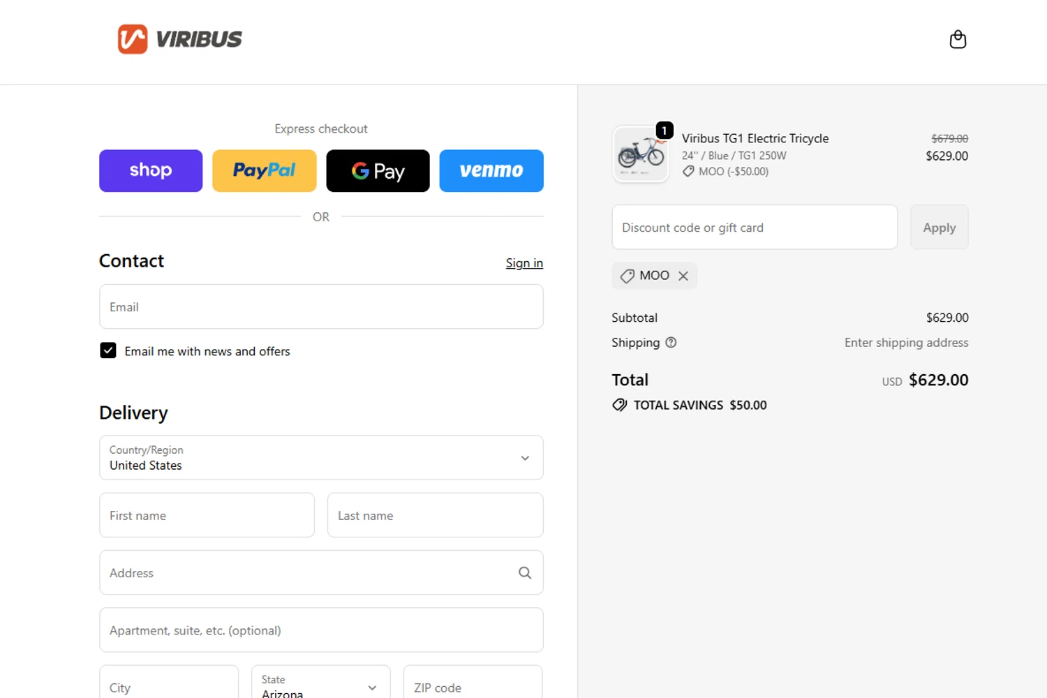 Viribus discount code screenshot showing code MOO applied at Viribus checkout page. Uploaded by SimplyCodes community member Espaguetticonpollo on Dec 12, 2025