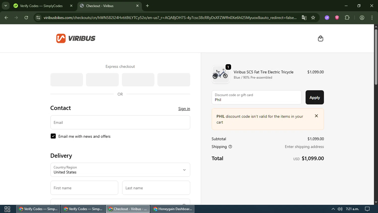 Viribus discount code screenshot showing code Phil applied at Viribus checkout page. Uploaded by SimplyCodes community member MagnificentWizard8353 on Nov 10, 2025