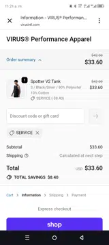 SERVICE coupon verification screenshot