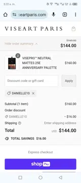 DANIELLE10 coupon verification screenshot
