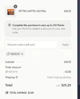 KENSI10 coupon verification screenshot