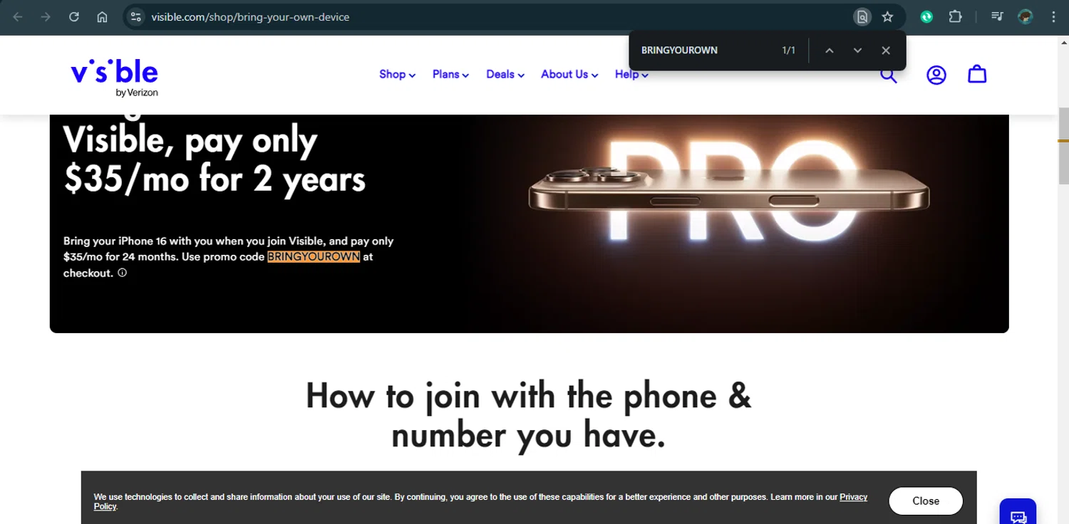 where to use Visible promo code box
