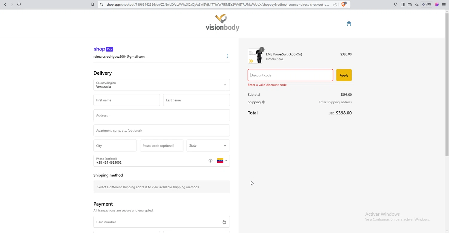 VisionbodyUSA promo code screenshot showing code SAVE5 applied at VisionbodyUSA checkout page. Uploaded by SimplyCodes community member Machi005 on Feb 5, 2025