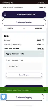 THAMES25 coupon verification screenshot