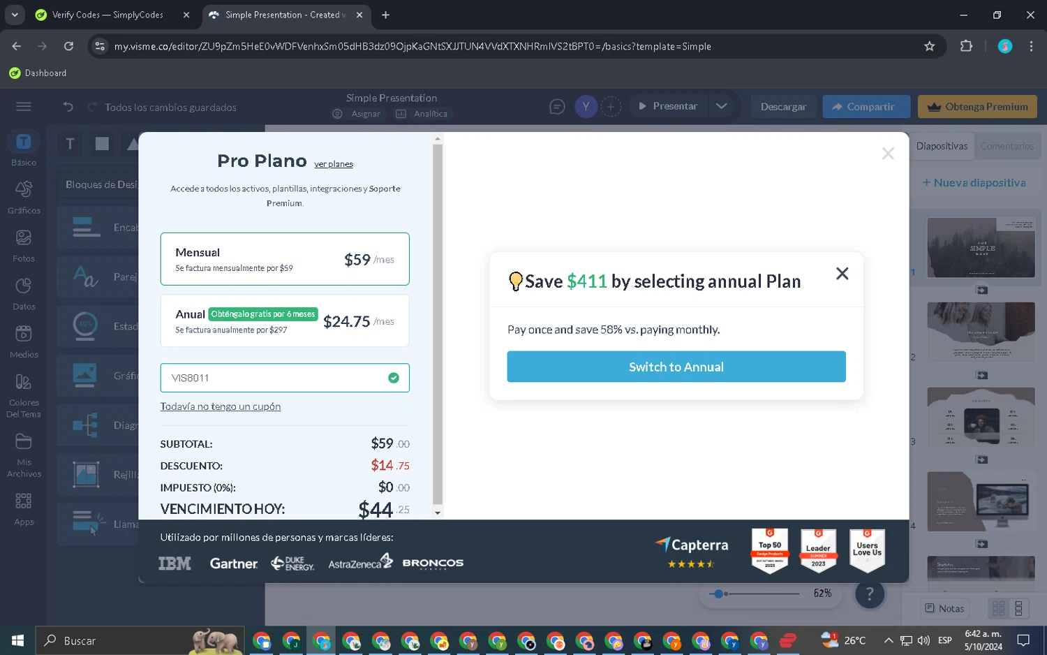 where to use Visme promo code box