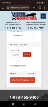 Vista Parking coupon verification screenshot