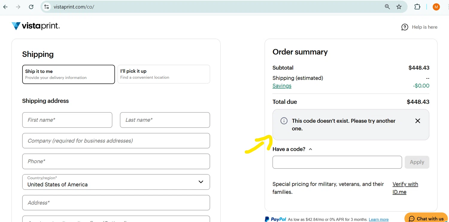 Vistaprint promo code screenshot showing code SURPRISE40 applied at Vistaprint checkout page. Uploaded by SimplyCodes community member PennyLegend2134 on Jun 29, 2025