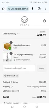 Vitae Glass coupon verification screenshot