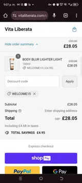Welcome15 coupon verification screenshot