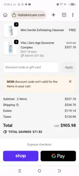 Vitali SkinCare coupon verification screenshot