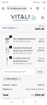 Vitali SkinCare coupon verification screenshot
