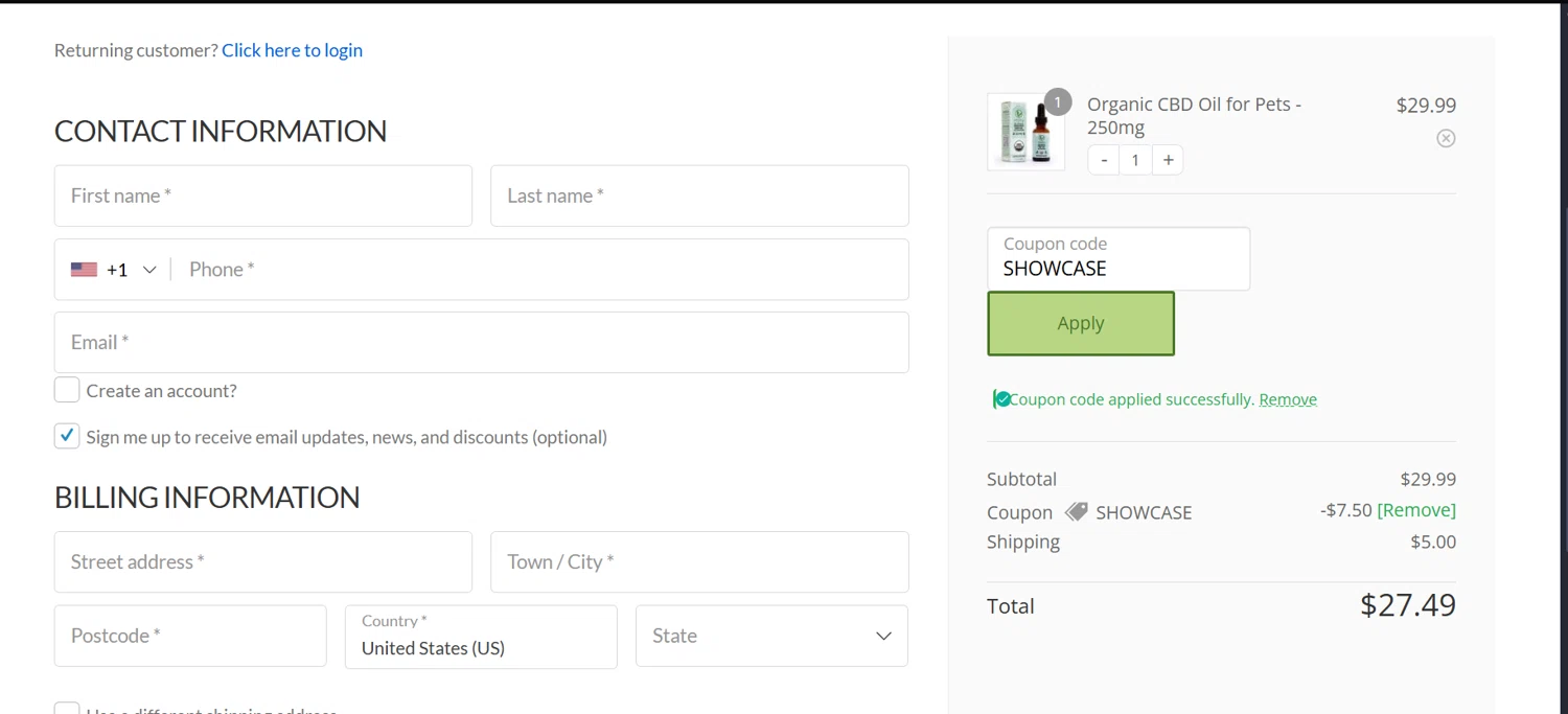 Vitality CBD discount code screenshot showing code SHOWCASE applied at Vitality CBD checkout page. Uploaded by SimplyCodes community member Frafid on Jul 18, 2025