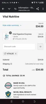 Vitalde coupon verification screenshot
