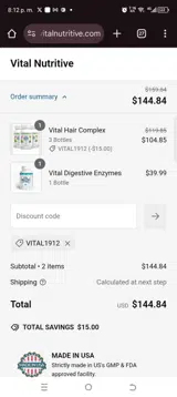 VITAL1912 coupon verification screenshot