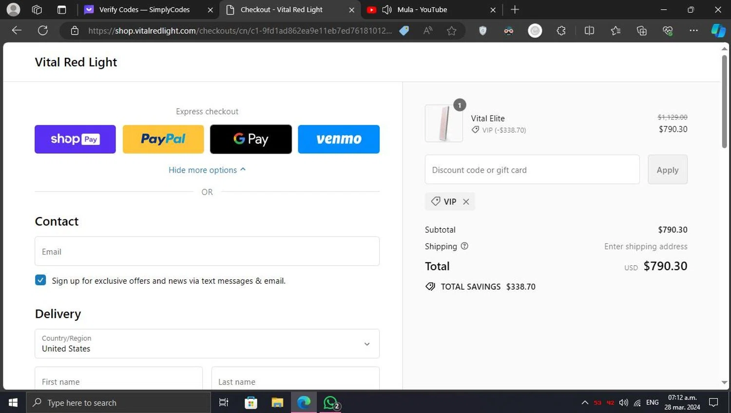 how to use Vital Red Light coupons