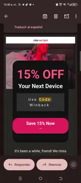 Winback coupon verification screenshot