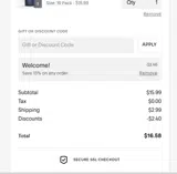 WELCOME15 coupon verification screenshot