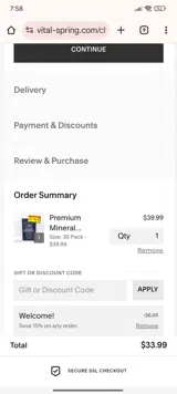 WELCOME15 coupon verification screenshot