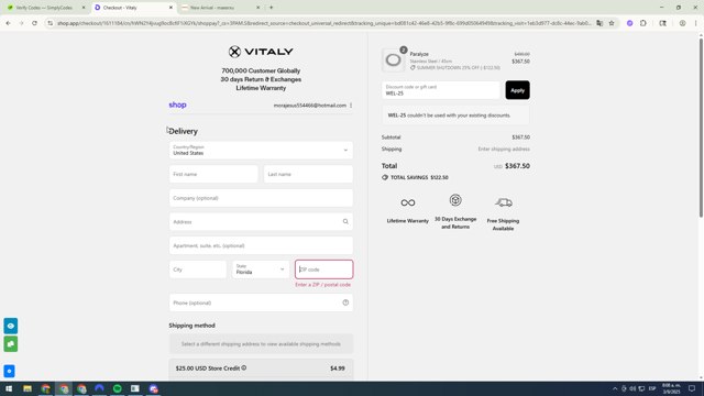 Vitaly Design checkout page showing Vitaly Design promo code box | Screenshot taken by SimplyCodes community member on Sep 3, 2025